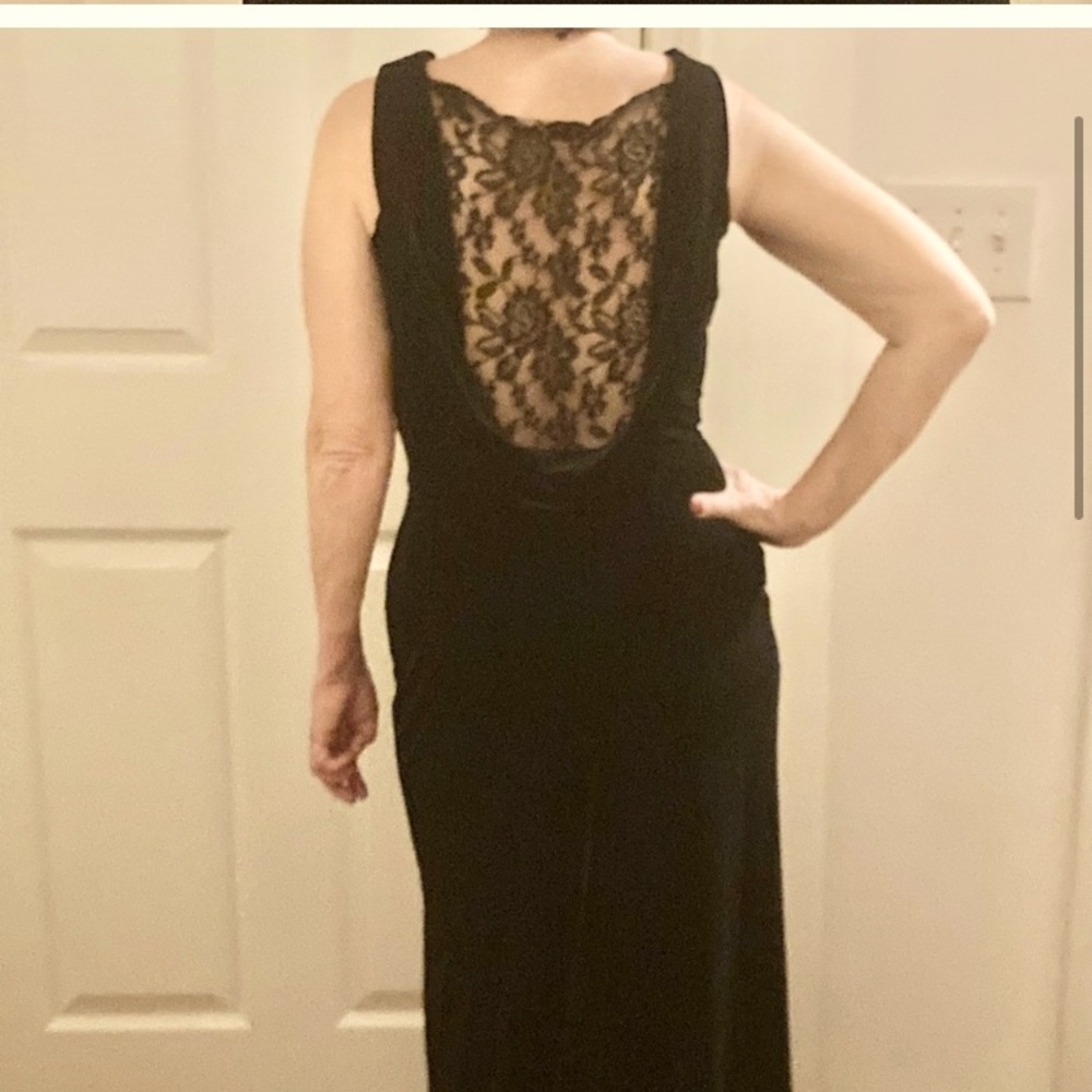 Vintage velvet maxi column dress with low lace back